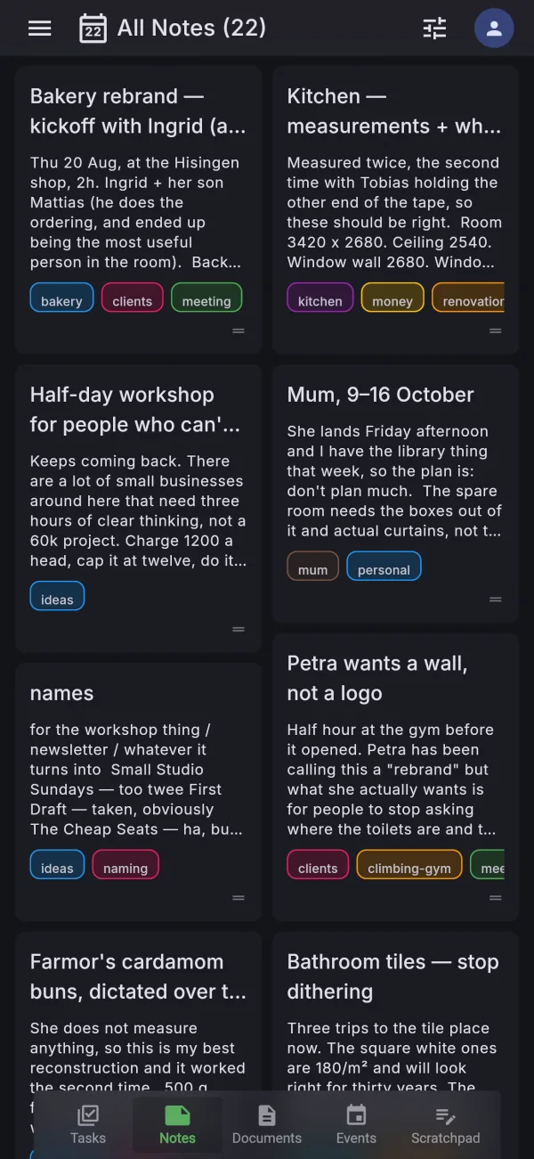 TASKjiq: The same notes in the dark theme