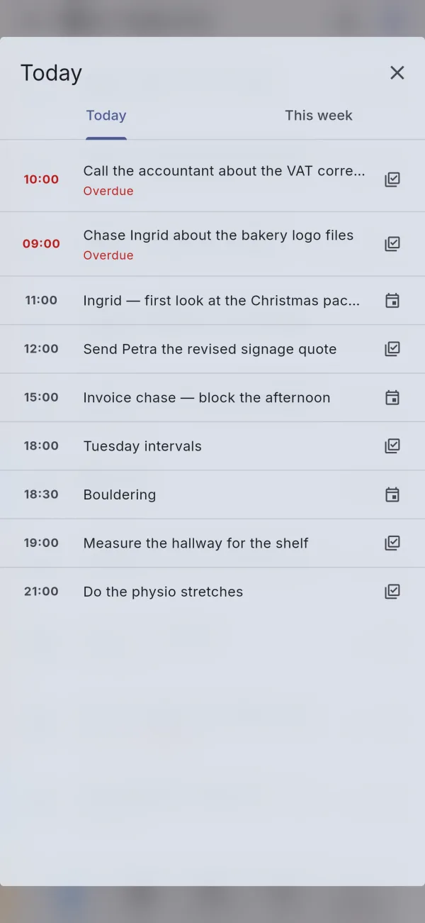 TASKjiq: Today: events and due tasks together