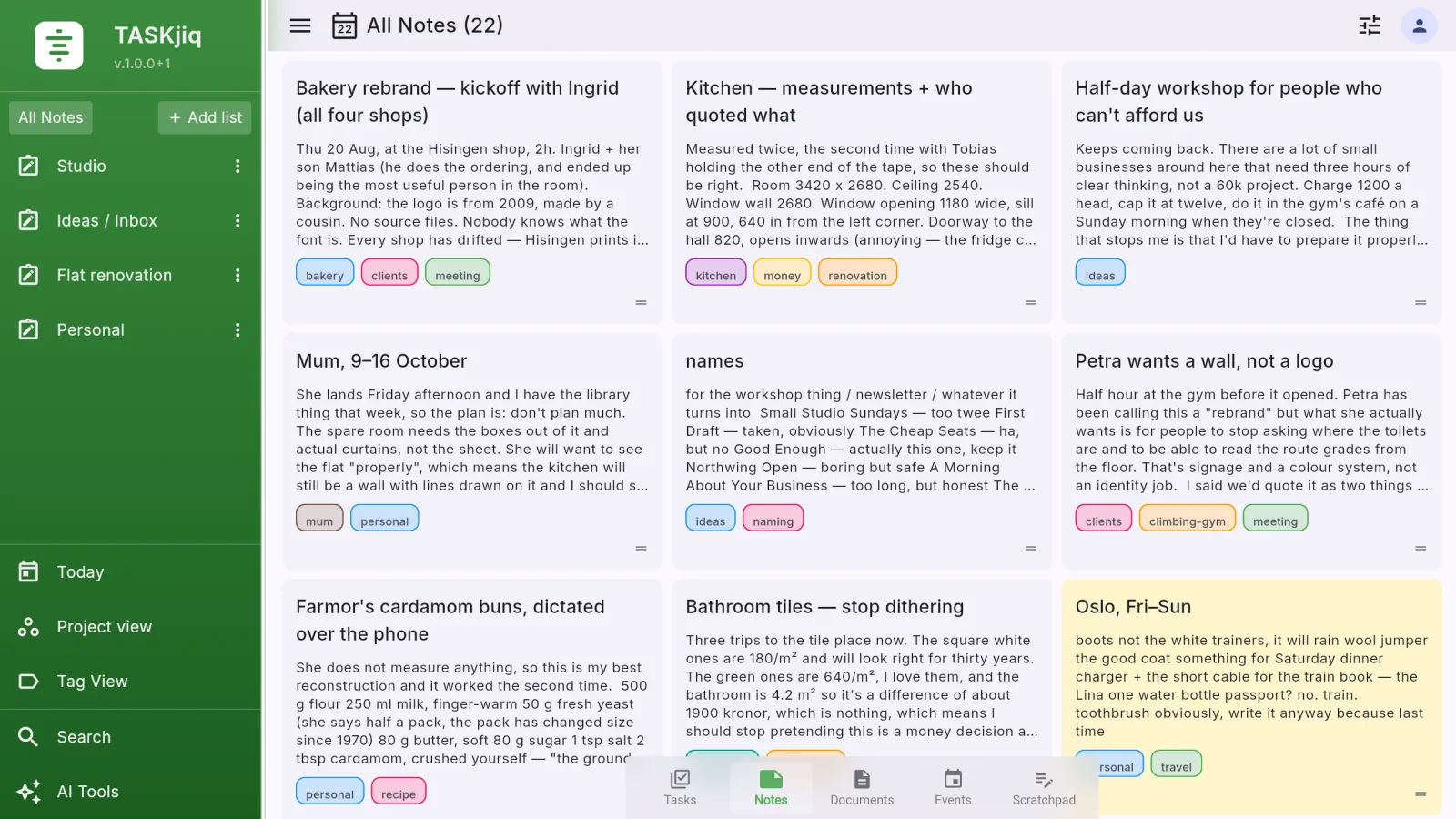 TASKjiq: Notes as cards, with tags and colours