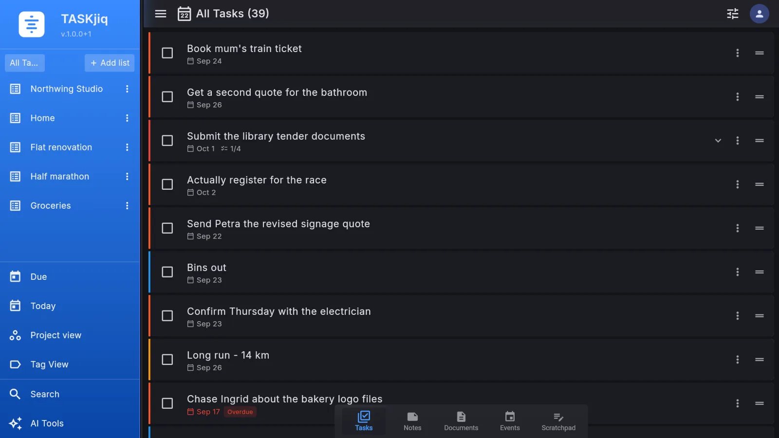 TASKjiq: A task list, in the dark theme